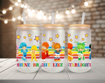 DIGITAL* 2 for the price of one, Rainbow Brite, Shine Bright like Starlight 80&#39;s Libbey png ONLY cupwrap, 16oz Glass Can Wrap, Tumbler Wrap