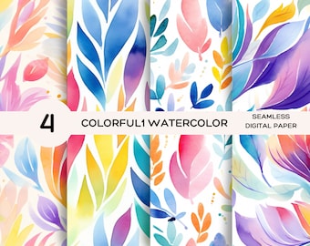 Schöne Aquarell Blätter und Weizen, Aquarell nahtlose digitale Papiere x4