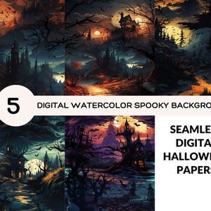 Repeating Seamless Halloween Background Digital Papers x 5