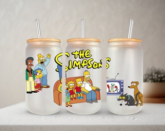 DIGITAL* Simpson Cartoon Tumbler Libbey PNG, 16oz Glass Can Wrap, 16oz Libbey Can Glass, Tumbler Wrap, Full Glass Can Wrap, super