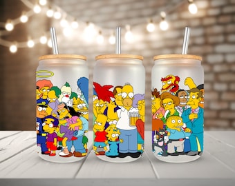 DIGITAL* Simpson Entire Cast Cartoon Tumbler Libbey PNG, 16oz Glass Can Wrap, 16oz Libbey Can Glass, Tumbler Wrap, Full Glass Can Wrap