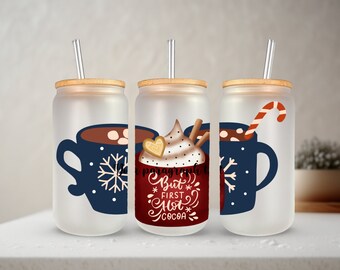 But First, Hot Cocoa Christmas Mugs Libbey PNG ONLY cupwrap, 16oz Glass Can Wrap, 16oz Libby Can Glass, Tumbler Wrap, Full Glass Can Wrap
