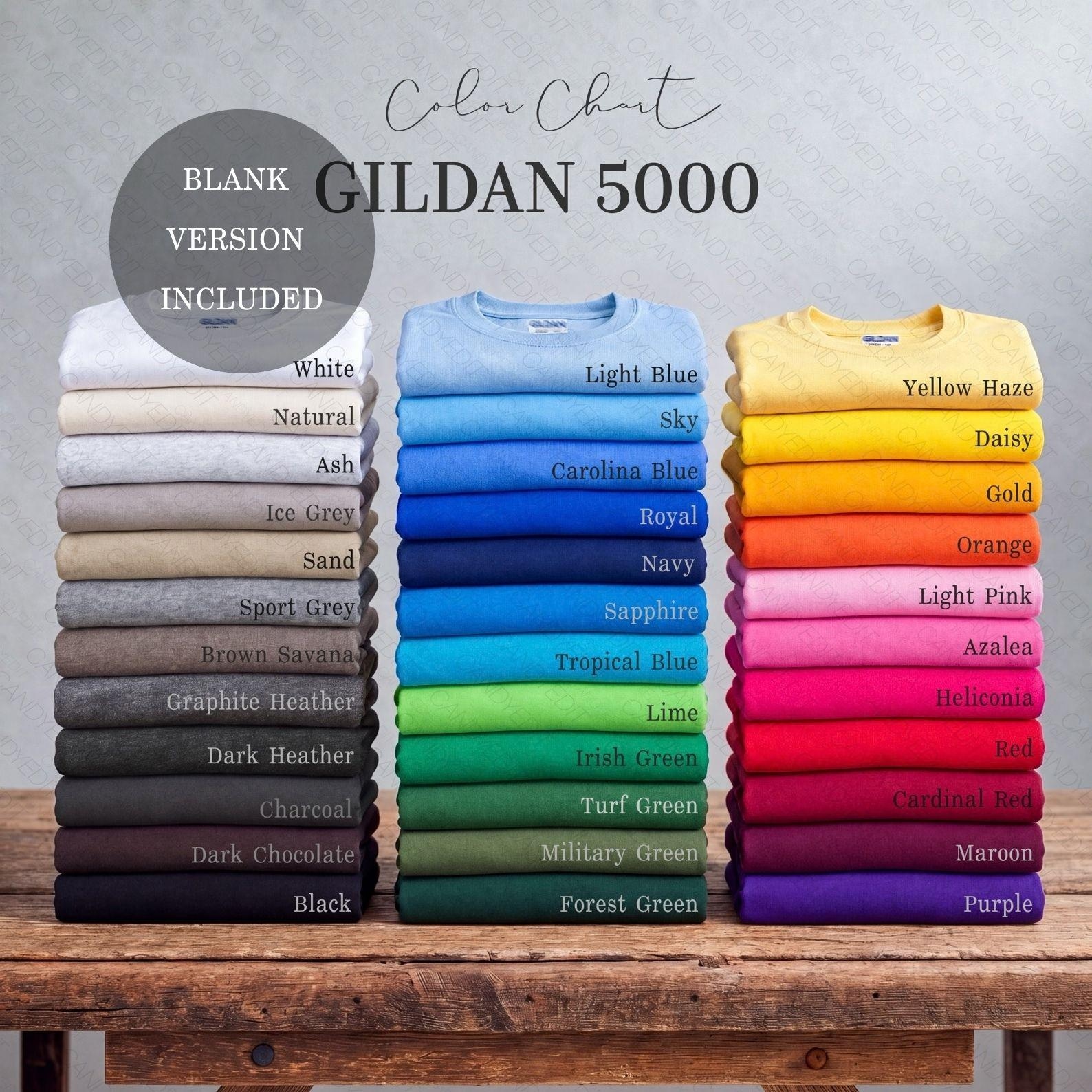 Gildan 5000 Color Chart | G5000 T-shirt Guide | Blank Color Chart ...