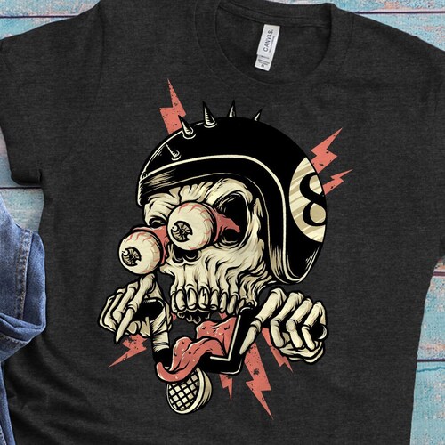 Skull Skin Motorcycle Driver Biker Exhaust Graphic Crew Neck T-shirt Tee 