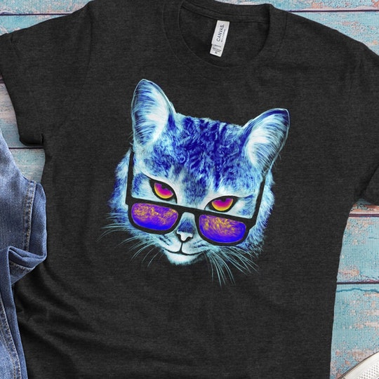 Disover Cool Cat Shirt, Psychedelic T-Shirt, Kitty Cat Lover, Fur Mama Gift, Acid Festival Tshirt, EDM Shirt, Colorful Pussycat Tee, Cute Kitten Tee