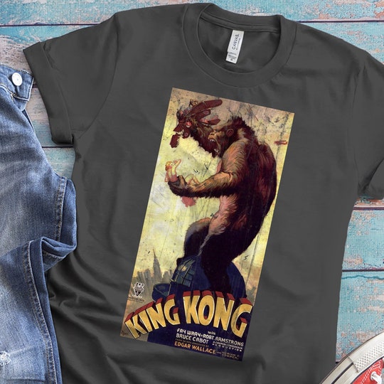 King Kong, Retro Movie Poster Art Shirt,  Cult Classic Tee,  Gorilla Sci-Fi Art, Vintage Skyscraper, Great Ape Graphic Tee, Horror Movie Top