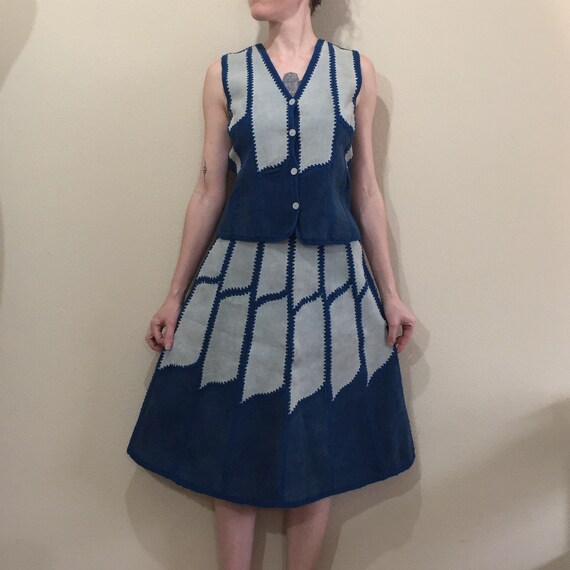 Vintage 70’s Suede and Crochet Vest and Skirt Set