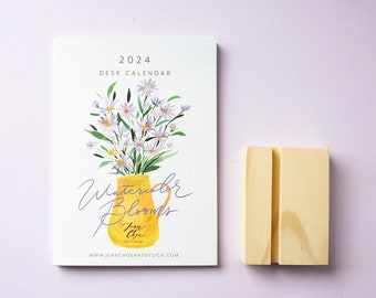 2024 Desk Calendar. Watercolor Blooms Calendar. 2024 Art Calendar. Watercolor Floral Calendar. Flower Art. 2024 Monthly Desk Calendar.