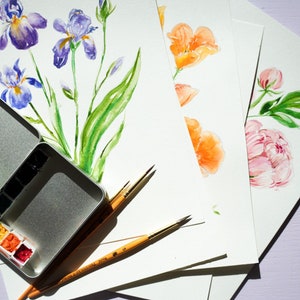 Individual Floral Watercoloring Pages. Outlined Coloring Sheets of Flowers. Learn To Paint Flowers. How To Watercolor Worksheet. Art Gift. image 4