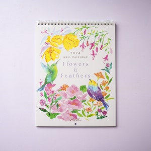 2024 Flowers & Feathers Wall Calendar. Wall calendar. Bird calendar. Flora Fauna. Flower art. Floral calendar. Gift for her. Art calendar