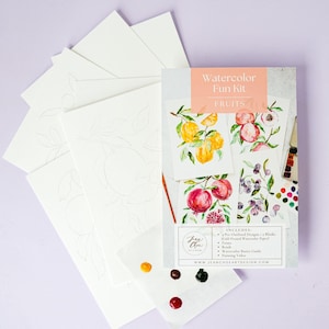 DIY Watercolor Kit: Fruit Coloring Pages for Watercolor. Art Kit for Adults. Adult Coloring Pages. Fruit Watercolor Pages. Art Party Kit.
