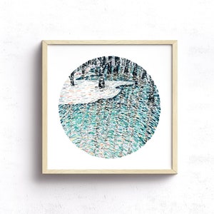 Watercolor Landscape Art Print - Winter Reflections (Landscape, Snow, Ice, Winter Trees, Frozen Lake, Brush Strokes, Impressionism)