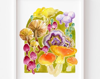 Mushroom Art Print. Colorful Fungi Wall Art. Enchanted Forest Fungi. Mushroom Wall Art. Mushroom Poster. Mushroom Decor. Cottagecore Decor.
