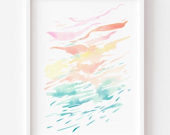 Awakening 2 Watercolor Art Print - Abstract Sunrise Painting, Soft Color Wall Art, Minimalist Watercolor, Pastel Home Decor, Peaceful Art
