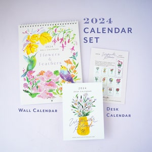 2024 Calendar Set. Wall & Desk Calendars. Watercolor Art. 2024 Floral Calendar. Botanical Art Calendar. Bird Art. Gift for Her. Home Decor image 1