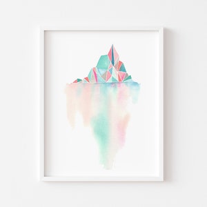 Watercolor Giclee Art Print Tip of Iceberg Geometric, Abstract, Pastel, Simple image 1