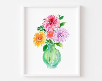 Dahlia Watercolor Art Print. Dalia Wall Art. Dahlia Painting. Dahlia Print. Flower Art. Botanical Wall Art. Floral Painting. Gift for Her.