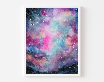 Watercolor Art Giclee Print - Microcosmos (night sky, milky way, galaxy, stars)