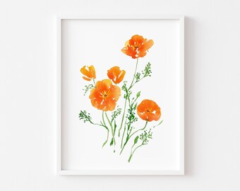 California Poppies Watercolor Print. Poppy Art Print. California Poppy Botanical Print. California Wildflowers. Poppies Art. Poppy Wall Art.