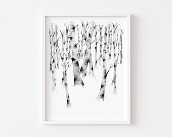 Birch Forest 3, Watercolor Landscape, Watercolor Birch Trees, Giclee art print for home, Wall decor, Landscape wall art, Home decor art