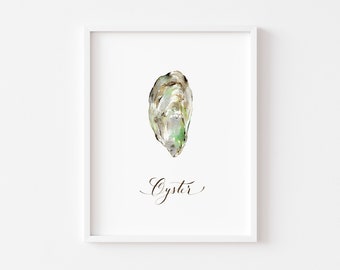 Watercolor Art Giclee Print - Oyster, Sea life, Sea Creature, Seafood, Lettered