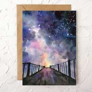 Carte de voeux galaxie : Dans la nuit II. Voie lactée. Carte Ciel nocturne pour encouragement, soutien, inspiration, appréciation, carte Juste parce que
