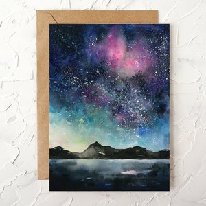 Watercolor Greeting card - My Heart To You (night sky, milky way, galaxy)
