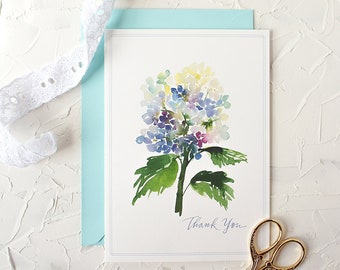 Thank you greeting card - Hydrangea Watercolor Floral, Handlettered