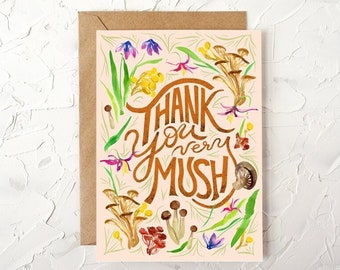 Mushroom Thank you Card. Thank You Very Mush. Funny Cards. Mushroom Art. Mushrooms. Fungi. Thanks Card. Mushroom Thank You Greeting Card.