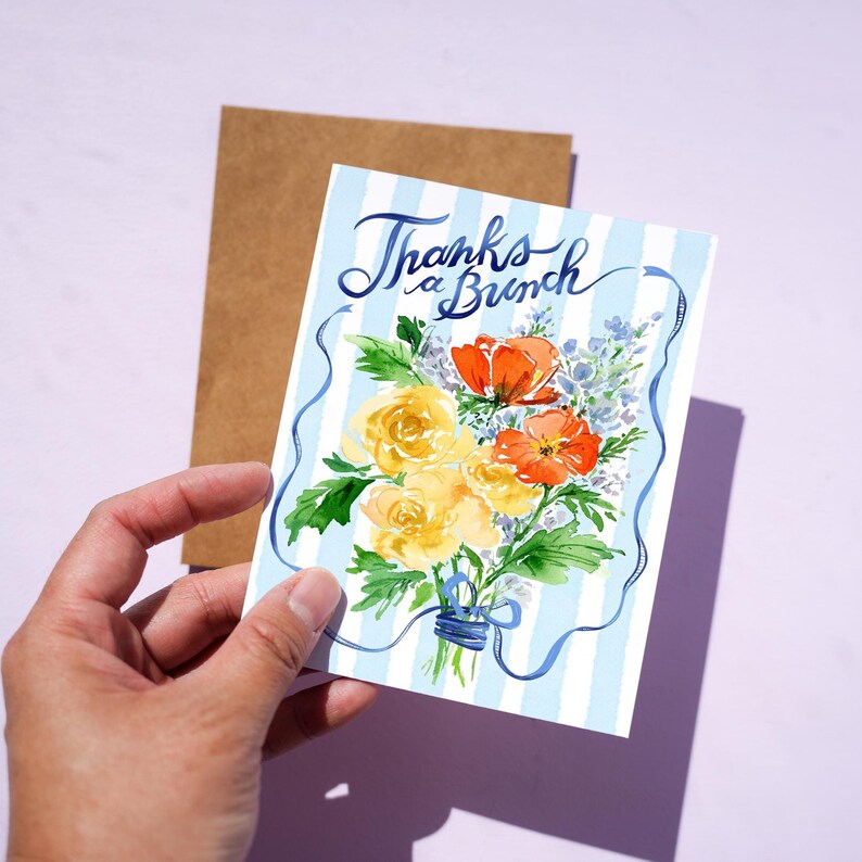 Thanks a Bunch Card – Watercolor Flower Bouquet Thank You Card, Floral ...