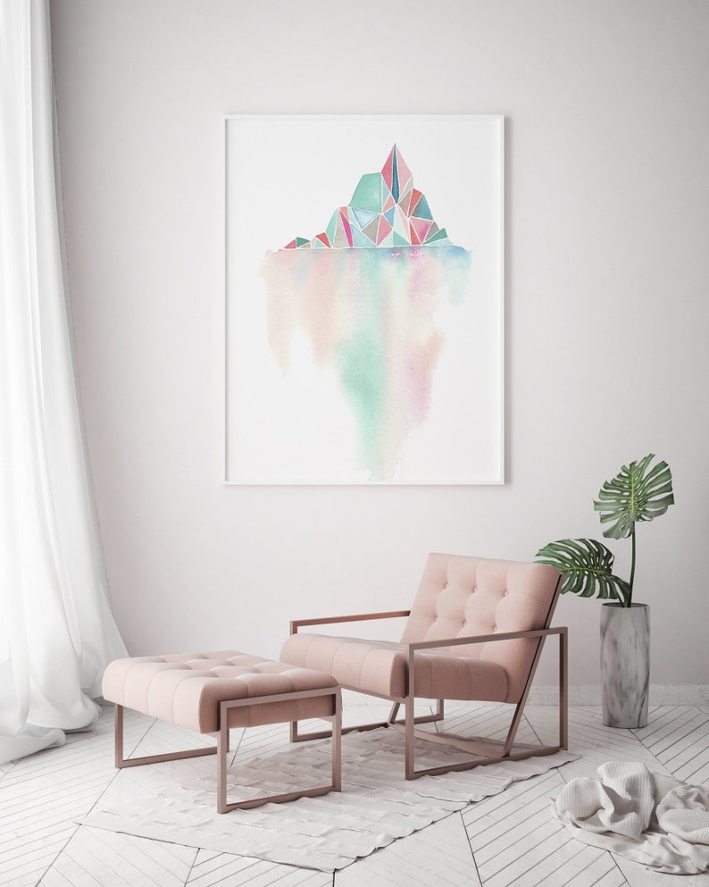 Watercolor Giclee Art Print Tip of Iceberg Geometric, Abstract, Pastel, Simple image 6