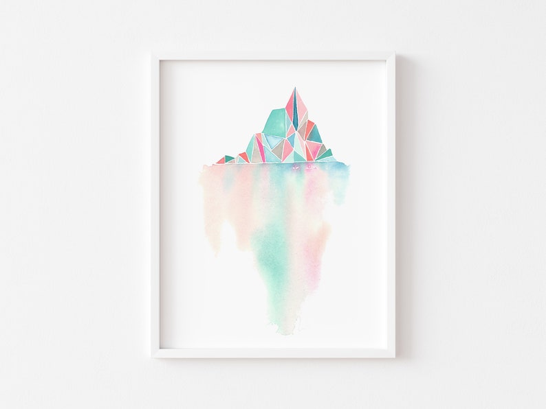 Watercolor Giclee Art Print Tip of Iceberg Geometric, Abstract, Pastel, Simple image 1