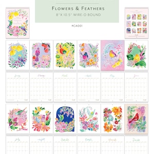 2024 Flowers & Feathers Wall Calendar. Wall calendar. Bird calendar. Flora Fauna. Flower art. Floral calendar. Gift for her. Art calendar image 9