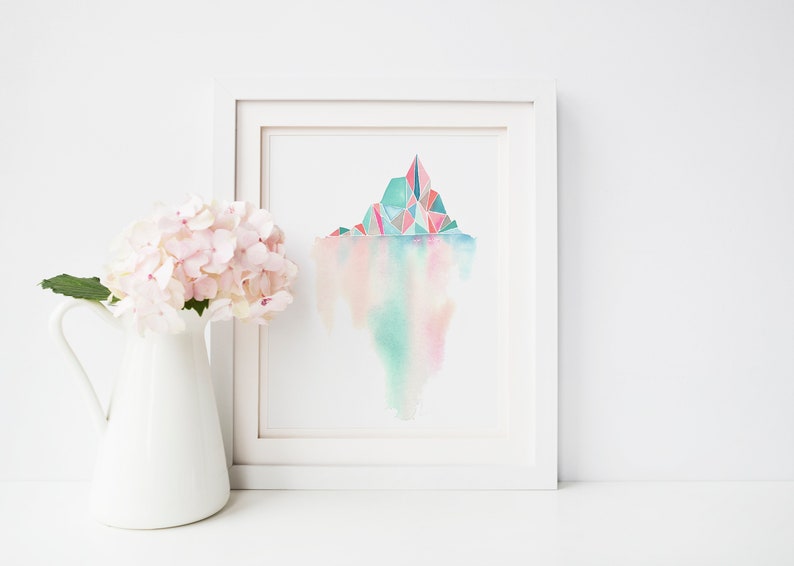 Watercolor Giclee Art Print Tip of Iceberg Geometric, Abstract, Pastel, Simple image 9