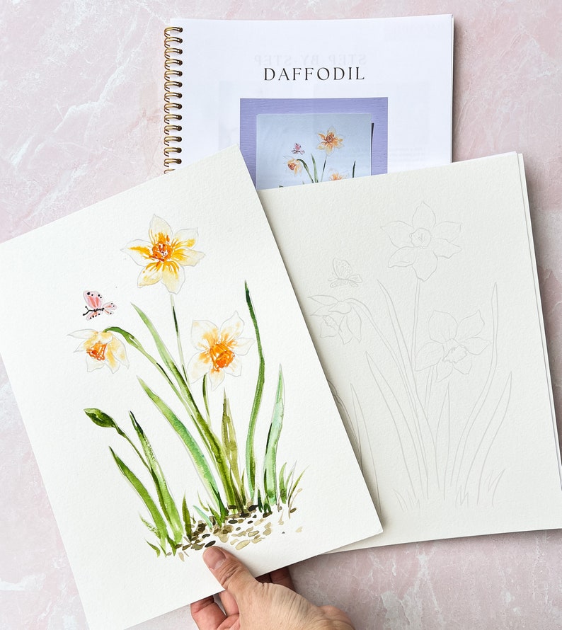 Individual Floral Watercoloring Pages. Outlined Coloring Sheets of Flowers. Learn To Paint Flowers. How To Watercolor Worksheet. Art Gift. image 10