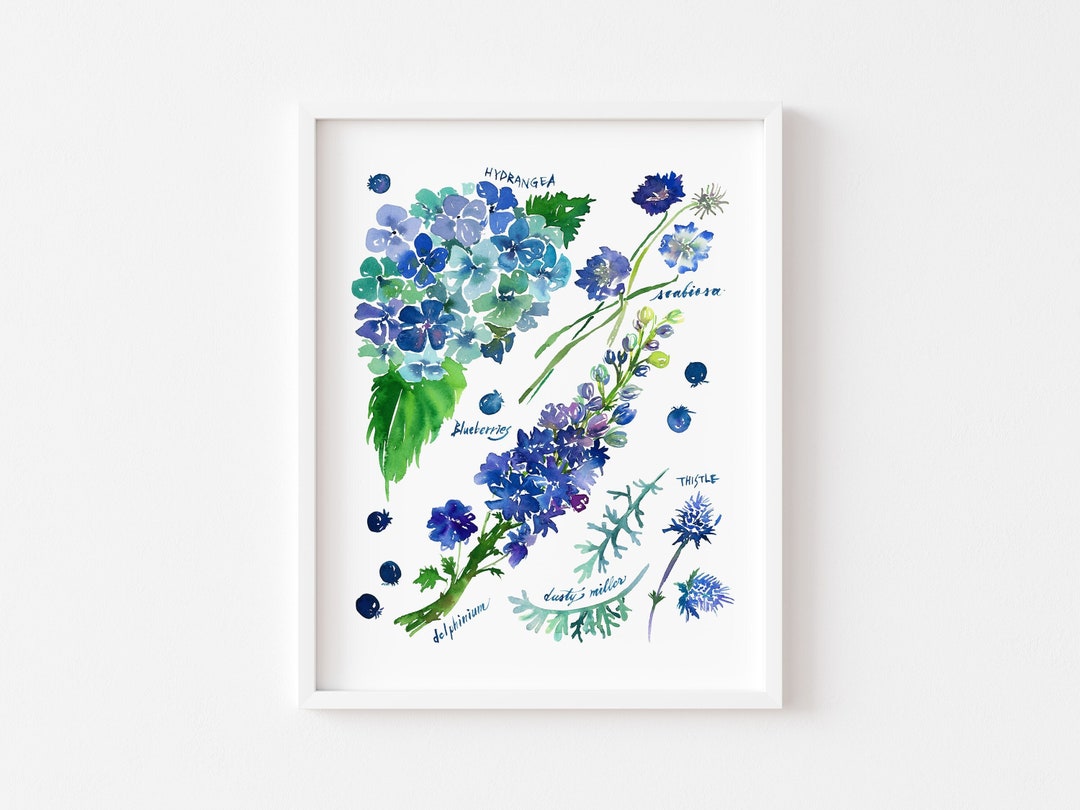 Floral Watercolor Hydrangea Art Print – Blue Hydrangea Wall Art ...
