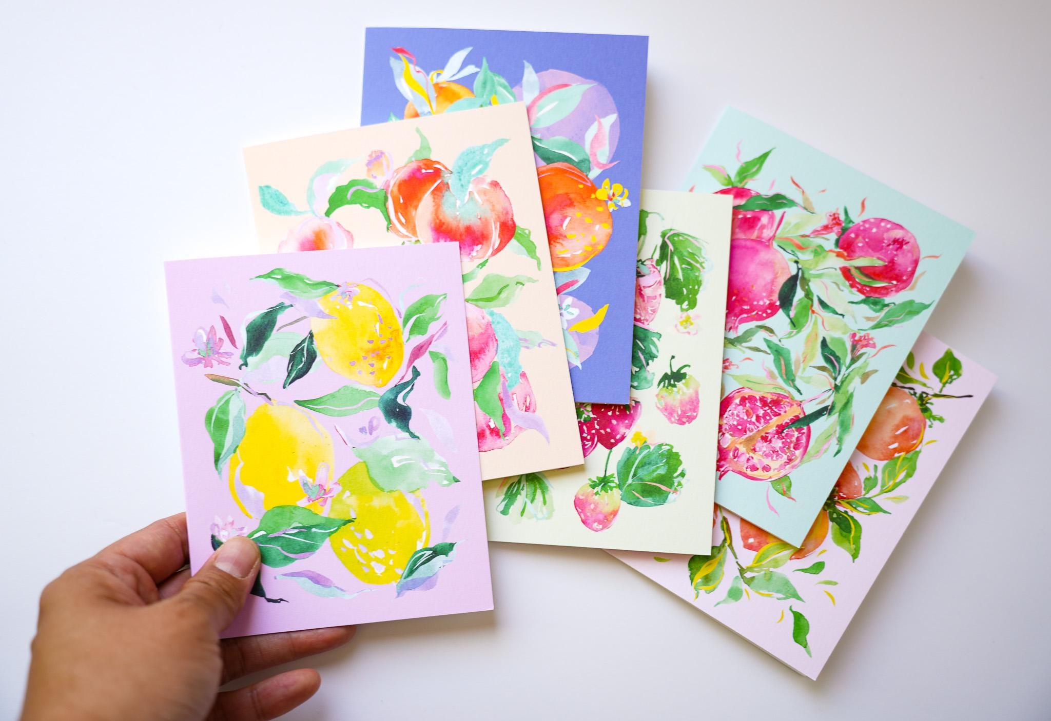 Assorted Fruit Card Set of 6. Fruit-themed Cards. Fruit Greeting Cards ...