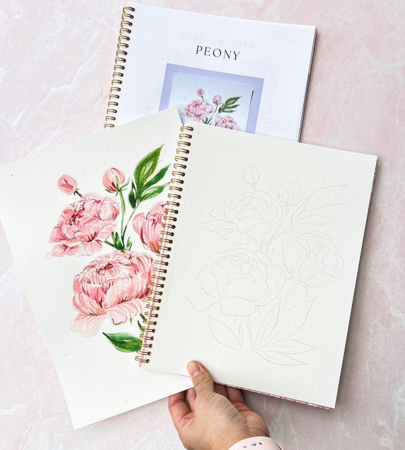 Individual Floral Watercoloring Pages. Outlined Coloring Sheets of Flowers. Learn To Paint Flowers. How To Watercolor Worksheet. Art Gift. image 11