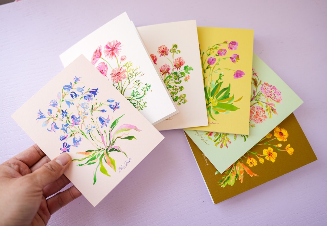 Assorted Floral Card Set of 6. Wildflower Cards. Greeting Card Set ...