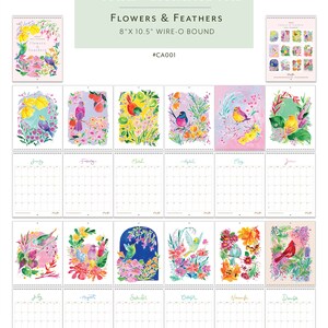 2024 Calendar Set. Wall & Desk Calendars. Watercolor Art. 2024 Floral Calendar. Botanical Art Calendar. Bird Art. Gift for Her. Home Decor image 2