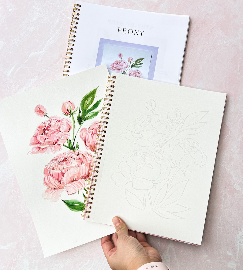 Individual Floral Watercoloring Pages. Outlined Coloring Sheets of Flowers. Learn To Paint Flowers. How To Watercolor Worksheet. Art Gift. image 8