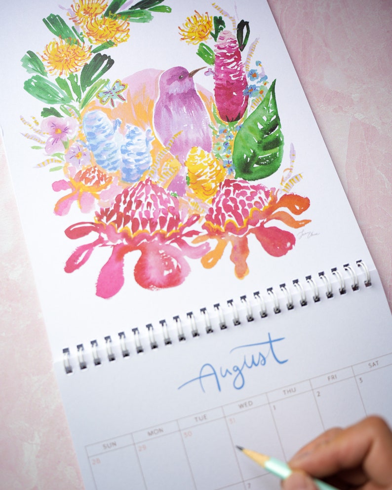 2024 Flowers & Feathers Wall Calendar. Wall calendar. Bird calendar. Flora Fauna. Flower art. Floral calendar. Gift for her. Art calendar image 8