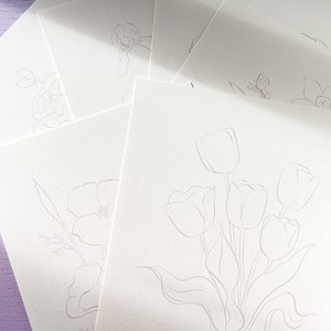 Individual Floral Watercoloring Pages. Outlined Coloring Sheets of Flowers. Learn To Paint Flowers. How To Watercolor Worksheet. Art Gift. image 6