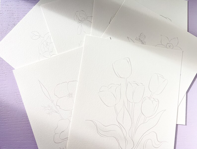 Individual Floral Watercoloring Pages. Outlined Coloring Sheets of Flowers. Learn To Paint Flowers. How To Watercolor Worksheet. Art Gift. image 6