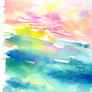 K&ouml;nnte beinhalten: Abstraktes Aquarellbild mit einer lebendigen Farbpalette aus Rosa, Gelb, Gr&uuml;n und Blau. Die Farben sind in einem weichen, flie&szlig;enden Stil miteinander vermischt und erzeugen ein Gef&uuml;hl von Bewegung und Energie.