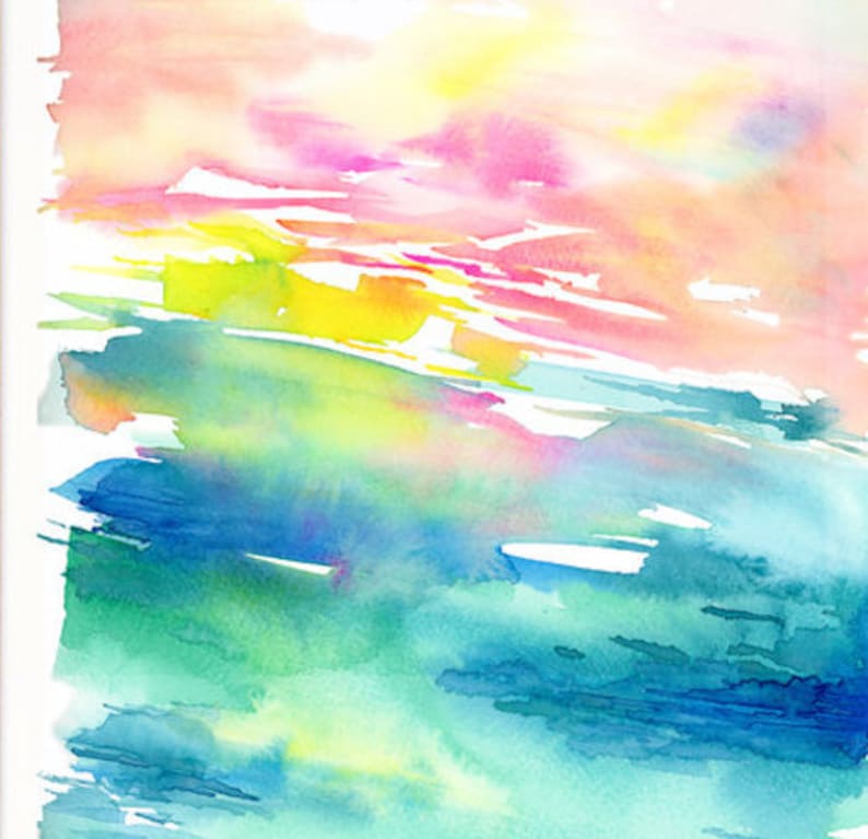 K&ouml;nnte beinhalten: Abstraktes Aquarellbild mit einer lebendigen Farbpalette aus Rosa, Gelb, Gr&uuml;n und Blau. Die Farben sind in einem weichen, flie&szlig;enden Stil miteinander vermischt und erzeugen ein Gef&uuml;hl von Bewegung und Energie.