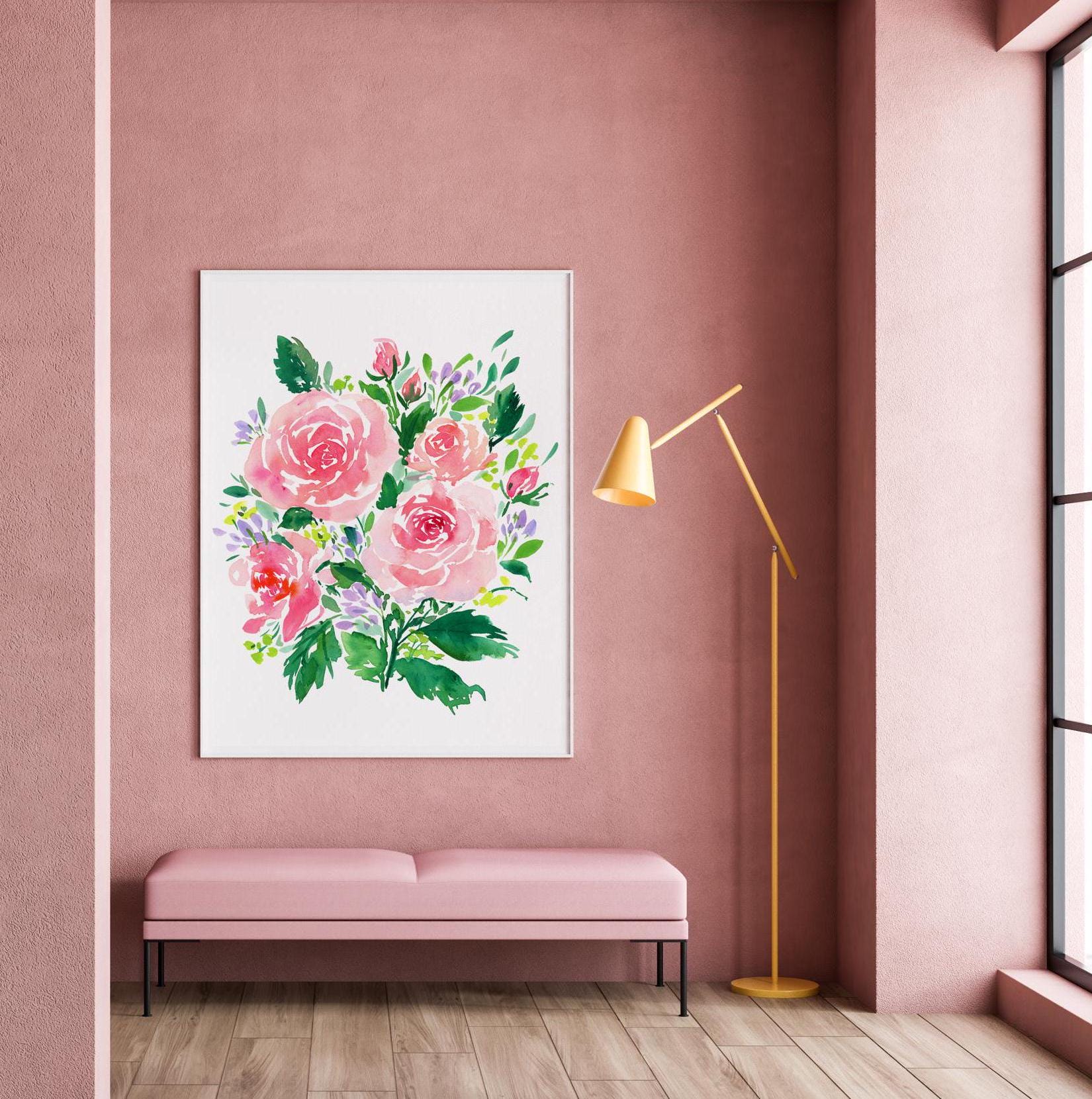 Pink Rose Bouquet Art Print – Watercolor Floral Wall Art, Rose Painting ...