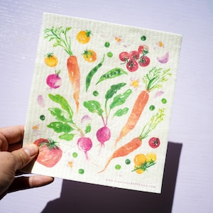 Vegetable Swedish Dishcloth. Veggie Reusable Dish Cloth. Eco-Friendly Kitchen Towel. Washable Compostable Sponge Cloth. Veggie Kitchen Cloth