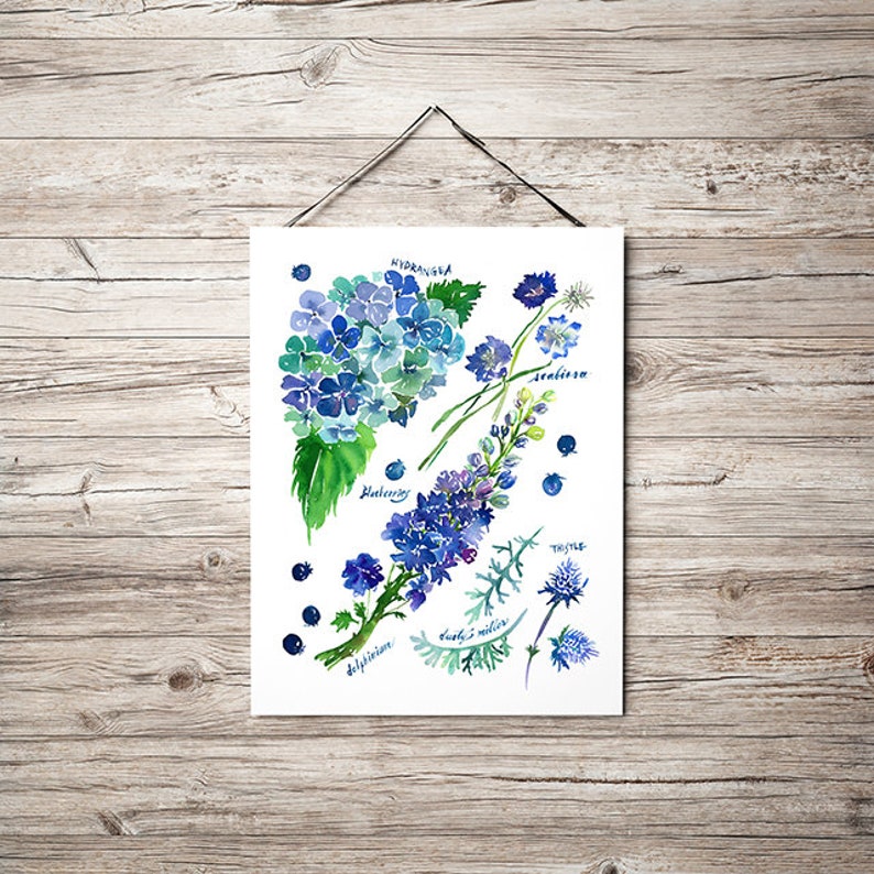 Floral Watercolor Hydrangea Art Print – Blue Hydrangea Wall Art ...