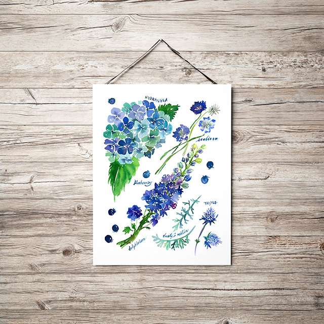 Floral Watercolor Hydrangea Art Print – Blue Hydrangea Wall Art ...